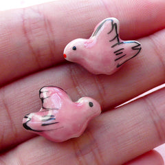 CLEARANCE Bird Ceramic Beads / Porcelain Dove Bead (2pcs / 19mm x 14mm / Light Pink / 2 Sided) Animal Pendant Focal Bead Loose Bead Bird Charm CHM2066