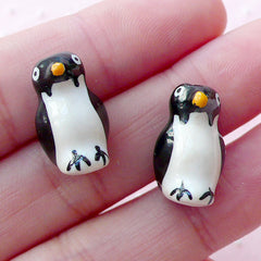 Penguin Porcelain Bead / 3D Bird Ceramic Bead / Animal Pottery Bead (2pcs / 11mm x 17mm / Black & White) Cute Focal Bead Kawaii Bead CHM2070