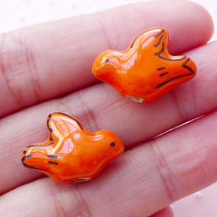 CLEARANCE Ceramic Bird Beads / Dove Porcelain Bead (2pcs / 19mm x 14mm / Orange / 2 Sided) Focal Bead Handpainted Bead Animal Charm Pendant CHM2064