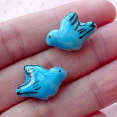 Ceramic Dove Beads / Bird Porcelain Bead (2pcs / 19mm x 14mm / Blue / 2 Sided) Animal Focal Bead Loose Bead Handpainted Pendant CHM2065