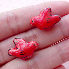 Dove Ceramic Beads / Porcelain Bird Bead (2pcs / 19mm x 14mm / Red / 2 Sided) Animal Pottery Bead Focal Bead Bird Pendant Decoration CHM2067