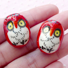 3D Owl Porcelain Bead / Ceramic Bead / Pottery Bead (2pcs / 17mm x 23mm / Red & White) Large Animal Focal Bead Big Bird Loose Bead CHM2079