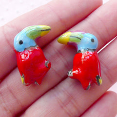 3D Toucan Ceramic Bead / Animal Porcelain Bead / Bird Pottery Bead (2pcs / 15mm x 22mm / Red) Handpainted Loose Bead Focal Bead CHM2081