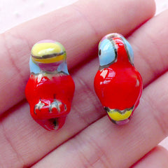 3D Toucan Ceramic Bead / Animal Porcelain Bead / Bird Pottery Bead (2pcs / 15mm x 22mm / Red) Handpainted Loose Bead Focal Bead CHM2081