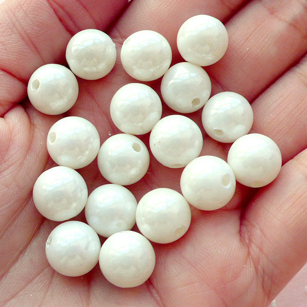 10mm Round Pearl Beads / Milky White Ball Bead / Faux Pearl / Fake Pea, MiniatureSweet, Kawaii Resin Crafts, Decoden Cabochons Supplies