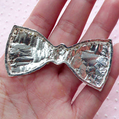 Rhinestone Bowtie Cabochon / Large Bow Tie Metal Cabochon (32mm x 64mm / Silver) Kawaii Decoden Bow Sparkle Bling Bling Embellishment CAB009