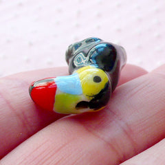 CLEARANCE Toucan Porcelain Bead / Animal Pottery Bead / 3D Bird Ceramic Bead (2pcs / 15mm x 22mm / Black) Handpainted Focal Bead Loose Bead CHM2080