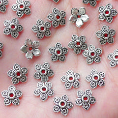 Flower Caps / Small Floral Bead Caps (50pcs / 8mm / Tibetan Silver) Nature Bead Supplies Earrings Necklace Bracelet Jewellery Making F293