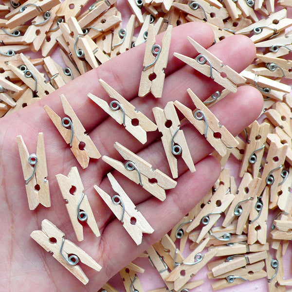 Mini Clothespins / Small Wooden Clothes Pins / Tiny Clothespegs / Litt, MiniatureSweet, Kawaii Resin Crafts, Decoden Cabochons Supplies