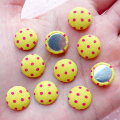 Polka Dot Button Cabochons (10pcs / 12mm / Yellow & Red / Flat Back) Round Fabric Button Hairpin DIY Scrapbooking Embellishment Deco CAB446