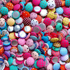 CLEARANCE Assorted Polka Dot Fabric Button Cabochons (10pcs / 15mm / Colorful Mix / Flat Back) Button Decor Scrapbook Embellishment Decoration CAB451