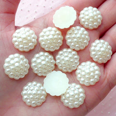 CLEARANCE Round Flower Pearl / Pearlised Floral Cabochons (20pcs / 15mm / Cream White / Flatback) Hairbow Centers Wedding Decor Scrapbooking PES83