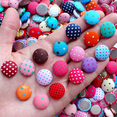 CLEARANCE Assorted Polka Dot Fabric Button Cabochons (10pcs / 15mm / Colorful Mix / Flat Back) Button Decor Scrapbook Embellishment Decoration CAB451