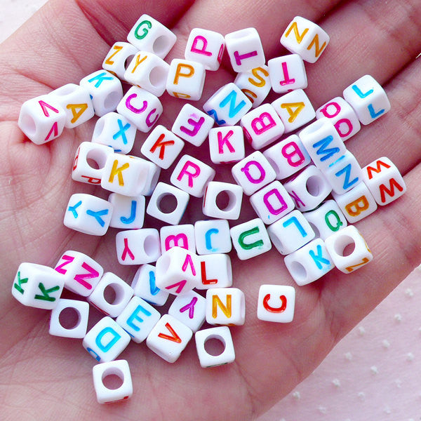 Alphabet Beads in Square Shape (You Pick Letters or We Pick By Random / 6mm  / White & Colorful) Acrylic Bead Resin Cabochon Making CHM2087