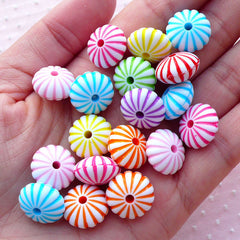 Acrylic Rondelle Beads with Stripe Line (14mm x 8mm / Assorted Pastel Color / 15pcs) Fluted Rondel Bead Colorful Chunky Necklace DIY CHM2097
