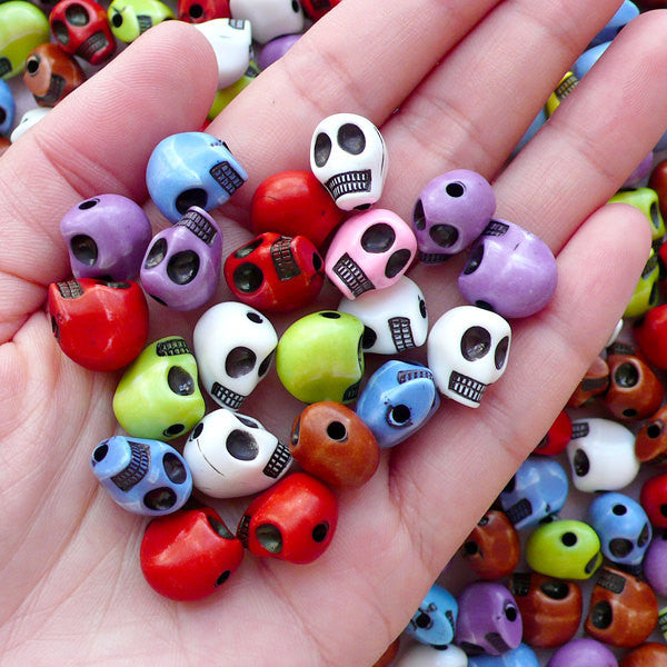 3D Skull Acrylic Beads (10pcs / 9mm x 12mm / Assorted Color) Gothic  Bracelet Necklace DIY Halloween Jewelry Focal Bead Vertical Bead CHM2103