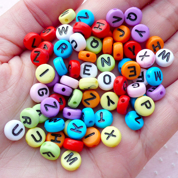 Round Alphabet Beads / Rondelle Pony Bead (You Pick Letters or We Pick By  Random / 7mm / Colorful Mix) Message Name Neckalce Making CHM2089