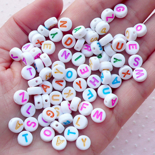 Kawaii Alphabet Beads / Rondelle Letter Bead (You Pick Letters or We Pick  By Random / 7mm / White & Colorful) DIY Message Jewellery CHM2092