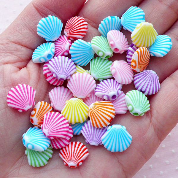 Fluted Sea Shell Beads / Etched Acrylic Bead (12mm x 10mm / Assorted Color  Mix / 25pcs) Marine Life Beach Bead Kawaii Child Jewelry CHM2100