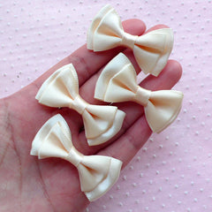 Satin Bows / Satin Fabric Bow Ties / Double Ribbon Bowties (4pcs / 43mm x 25mm / Cream White) Wedding Supply Applique Hair Bow Making B009