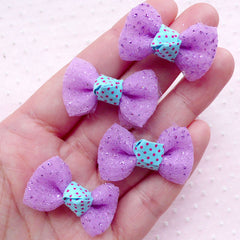 Gauze Ribbon with Glitter / Mesh Bow Ties / Tulle Fabric Bows (4pcs / 32mm x 20mm / Purple) Invitation Card Fairy Kei Hairclip Making B038