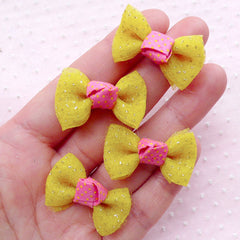 Tulle Fabric Ribbon with Glitter / Gauze Bow Ties / Mesh Bows (4pcs / 32mm x 20mm / Yellow) Hairbow Making Embellishment Scrapbooking B036