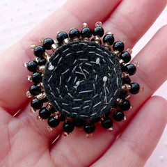 Beaded Hair Bow Center (1 piece / 36mm / Black) Hair Accessories Headband Hair Clip DIY Brooch Making Wedding Sewing Embellishment CAB459