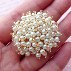 Hair Bow Center with Cream White Pearl & Champagne Seed Bead (1 piece / 36mm) Wedding Hair Accessory Brooch Headband Hairclip DIY CAB460