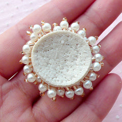 Hair Bow Center with Cream White Pearl & Champagne Seed Bead (1 piece / 36mm) Wedding Hair Accessory Brooch Headband Hairclip DIY CAB460