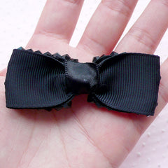 Grosgrain Ribbon Bowtie with Black Bicone Beads / Fabric Bow (1 piece / 65mm x 25mm) Hairband Ponytail Holders DIY Hair Tie Making B051