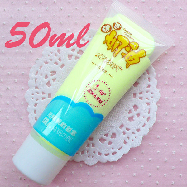 Faux Whipped Cream / Sillicone Frosting Clay / Fake Icing (Light Yellow / 50ml + 2 Piping Tips) Phone Case Deco Cream Kawaii Sweets CLAY25