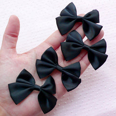 Black Satin Ribbon / Fabric Bow Applique (4pcs / 65mm x 45mm) Hair Bow Hairclip DIY Wedding Party Card Making Favor Packaging Sewing B088