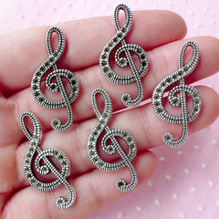 CLEARANCE Music Note / G-clef / Treble Clef Charms (5pcs) (32mm x 15mm / Tibetan Silver) Music Charm Pendant Bracelet Earrings Keychains CHM314