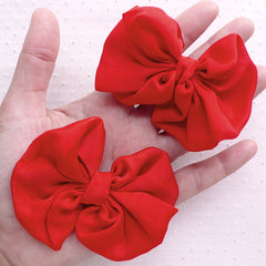 Red Chiffon Bow / Large Fabric Bows / Ribbon Applique (2pcs / 75mm x 65mm / Red) Headband Hairbow Making Wedding Party Card Decorarion B097