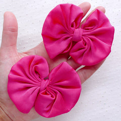 Large Chiffon Bows / Fabric Ribbon / Satin Bow Applique (2pcs / 75mm x 65mm / Dark Pink) Card Making Scrapbook Hair Accessories Making B100