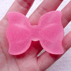 Kawaii Decoden Piece Pink Glitter Big Bow Cabochon (1 piece / 55mm x 41mm / Flat Back) Cell Phone Case Deco Embellishment Decoration CAB461