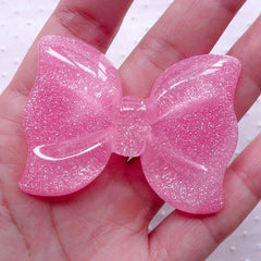 Kawaii Decoden Piece Pink Glitter Big Bow Cabochon (1 piece / 55mm x 41mm / Flat Back) Cell Phone Case Deco Embellishment Decoration CAB461