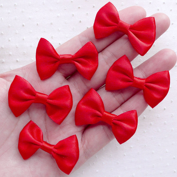 Red Satin Bows / Small Fabric Ribbon (6pcs / 35mm x 25mm / Red) Cute B, MiniatureSweet, Kawaii Resin Crafts, Decoden Cabochons Supplies