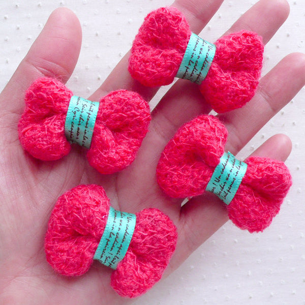 Wool Yarn Bowties / Fabric Bow Tie (4pcs / 50mm x 30mm / Poppy Red) Baby Hair Bow Hair Accessories Making Card Decoration Embellishment B122