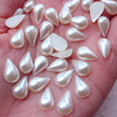 Teardrop Fake Pearl / ABS Pearls / Pearlized Tear Drop Cabochons (Cream White / 8mm x 12mm / 50pcs / Flat Back) Kawaii Phone Case Deco PES91
