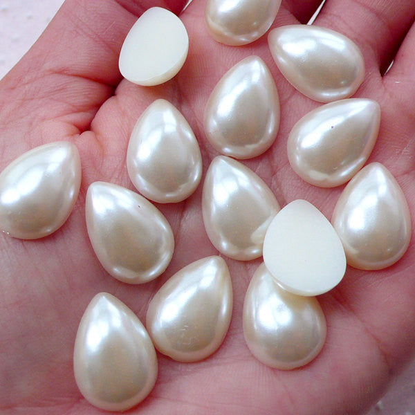 Pearlised Teardrop Cabochons / Tear Drop Faux Pearl / ABS Pearls (Crea, MiniatureSweet, Kawaii Resin Crafts, Decoden Cabochons Supplies