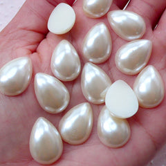 Pearlised Teardrop Cabochons / Tear Drop Faux Pearl / ABS Pearls (Cream White / 13mm x 18mm / 25pcs / Flat Back) Scrapbook Card Making PES93