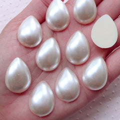 DEFECT ABS Teardrop Pearl / Pearlized Tear Drop Cabochons / Fake Pearl (Cream White / 18mm x 25mm / 10pcs / Flatback) Embellishment Decoken PES94
