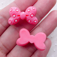 Polka Dot Bowtie Cabochons / Small Bow Cabochon (3pcs / 25mm x 15mm / Pink / Flatback) Kawaii Dekoden Cute Ribbon Hair Pin Making CAB472