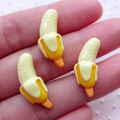 Banana Ice Cream Cabochons (3pcs / 10mm x 24mm / Flatback) Miniature Sweets Deco Fruit Dessert Decoden Kawaii Whimsical Decoration FCAB306