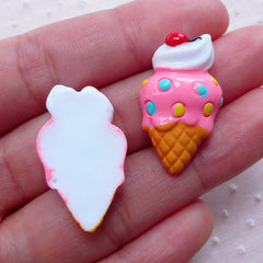 CLEARANCE Cute Ice Cream Cabochons (2pcs / 16mm x 28mm / Flatback / Pink) Miniature Sweets Decoden Kawaii Embellishment Kitsch Decoration FCAB313