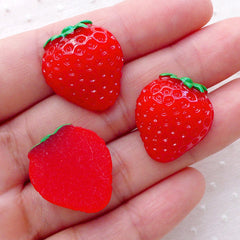 Decoden Strawberry Cabochons / Kawaii Fruit Cabochon (3pcs / 19mm x 21mm / Flatback) Whimsical Deco Kitsch Cute Cutie Embellishment FCAB321