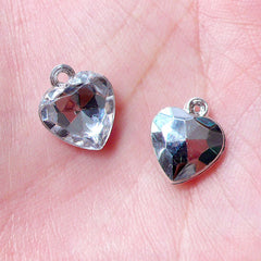 Heart Acrylic Rhinestone Drop / Heart Charms (10pcs / 10mm x 12mm / Clear) Add on Charm Love Valentines Day Wedding Decoration CHM2104