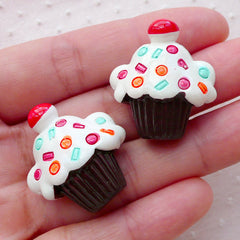 CLEARANCE Kawaii Cupcake Decoden Cabochons (2pcs / 25mm x 28mm / Flat Back) Phone Case Decoration Whimsical Jewellery Sweets Embellishment FCAB319