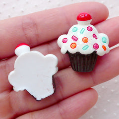 CLEARANCE Kawaii Cupcake Decoden Cabochons (2pcs / 25mm x 28mm / Flat Back) Phone Case Decoration Whimsical Jewellery Sweets Embellishment FCAB319